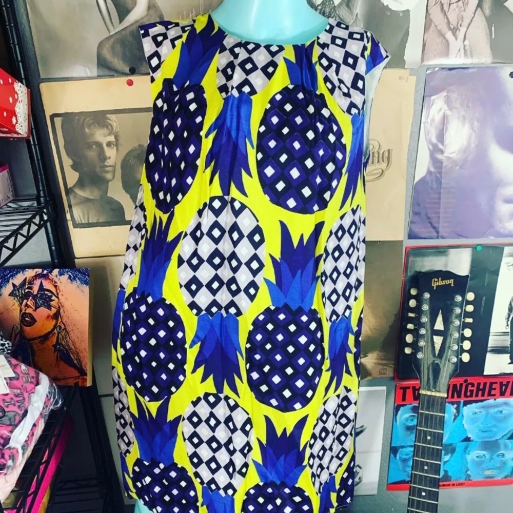 NWOT SILK MARIMEKKO ANTHROPOLOGIE PINEAPPLE MOD DRESS MEDIUM SILK BLEND